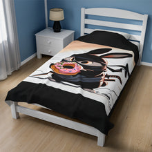 Load image into Gallery viewer, Ninja Bunny w/Donut Velveteen Plush Blanket
