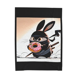 Ninja Bunny w/Donut Velveteen Plush Blanket