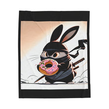 Load image into Gallery viewer, Ninja Bunny w/Donut Velveteen Plush Blanket
