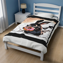 Load image into Gallery viewer, Ninja Bunny w/Donut Velveteen Plush Blanket
