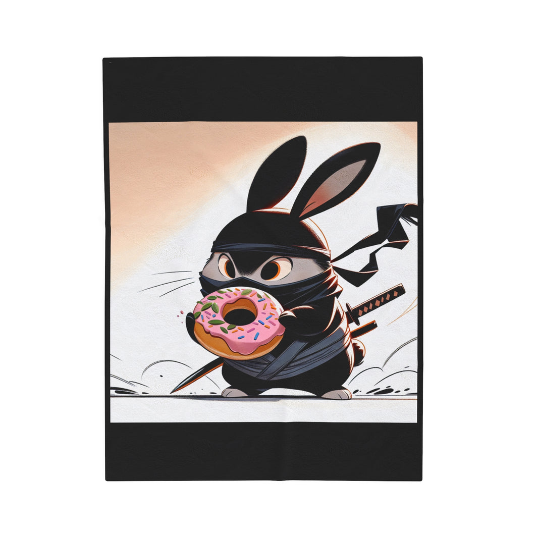 Ninja Bunny w/Donut Velveteen Plush Blanket